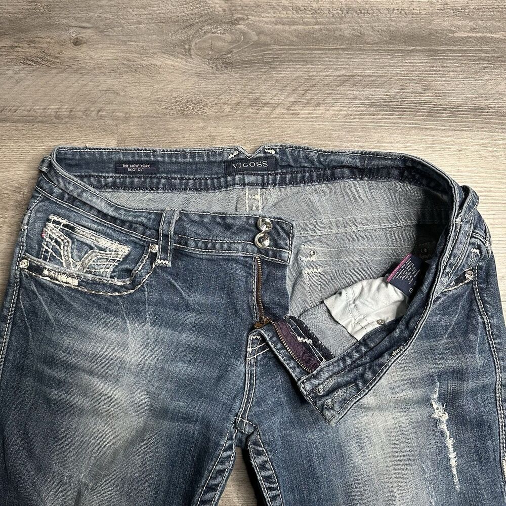 Vigoss The New York Bootcut Jeans Women Size 13/14 L 33 Distressed Bling - Picture 5 of 14